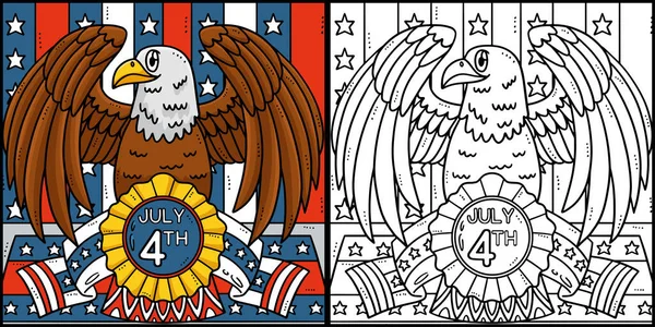 这个彩色的页面显示了美国鹰与丝带 这个例子的一面是彩色的 对孩子们是一种启发 — 图库矢量图片