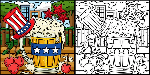 Esta Página Para Colorear Muestra Una Taza Cerveza Con Sombrero — Archivo Imágenes Vectoriales