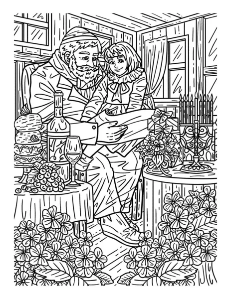 stock vector A cute and beautiful coloring page of a Hanukkah Grandpa and Child Reading Torah. Provides hours of coloring fun for adults.