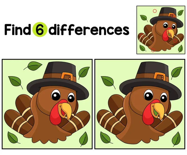 Βρείτε Εντοπίστε Τις Διαφορές Αυτή Σελίδα Δραστηριότητας Turkey Head Hat — Διανυσματικό Αρχείο