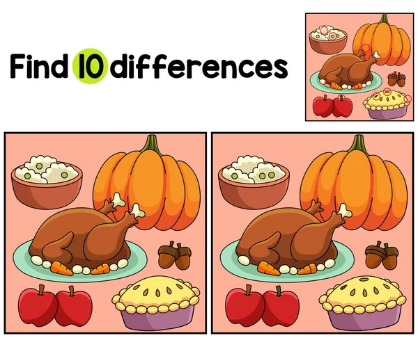 stock vector Find or spot the differences on this Feast Kids activity page. A funny and educational puzzle-matching game for children.