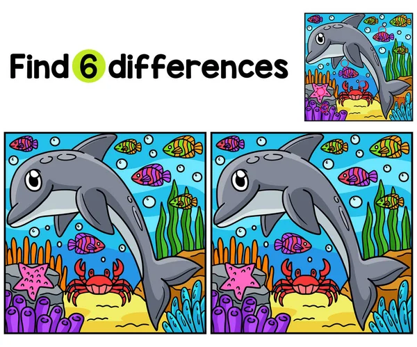 stock vector Find or spot the differences in this Dolphin Kids activity page. A funny and educational puzzle-matching game for children.