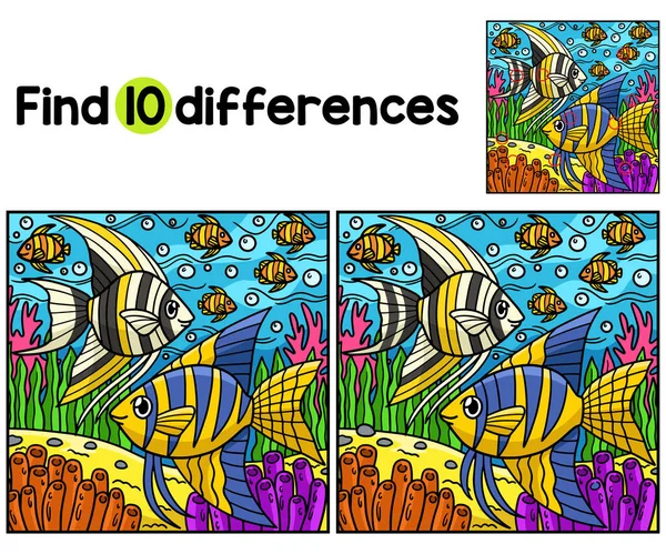 stock vector Find or spot the differences on this Angelfish kids activity page. A funny and educational puzzle-matching game for children.