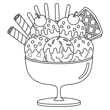 A cute and funny coloring page of an Ice Cream on the Beach. Provides hours of coloring fun for children. Color, this page is very easy. Suitable for little kids and toddlers. clipart