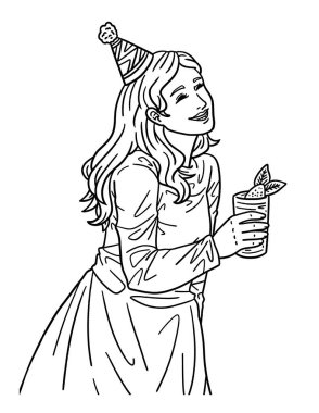 Bir bardak limonatalı bir kadının şirin ve güzel renkli sayfası. Yetişkinlere saatlerce boyama eğlencesi sağlar.