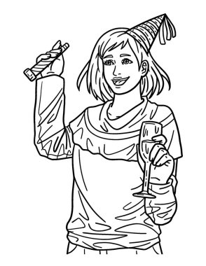 Bir kadeh şaraplı bir kadının şirin ve güzel bir boyama sayfası. Yetişkinlere saatlerce boyama eğlencesi sağlar.