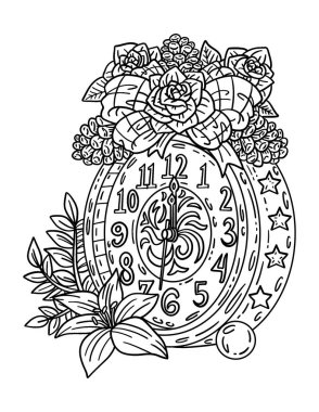 Süslü bir saatin şirin ve güzel bir boyama sayfası. Yetişkinlere saatlerce boyama eğlencesi sağlar.
