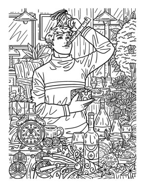 A cute and beautiful coloring page of a Man and Party Horn. Provides hours of coloring fun for adults. clipart