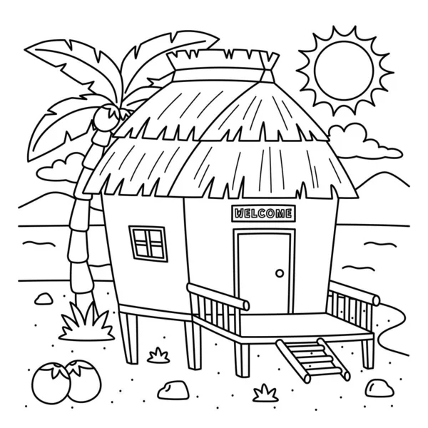 stock vector A cute and funny coloring page of a Nipa Hut. Provides hours of coloring fun for children. Color, this page is very easy. Suitable for little kids and toddlers.