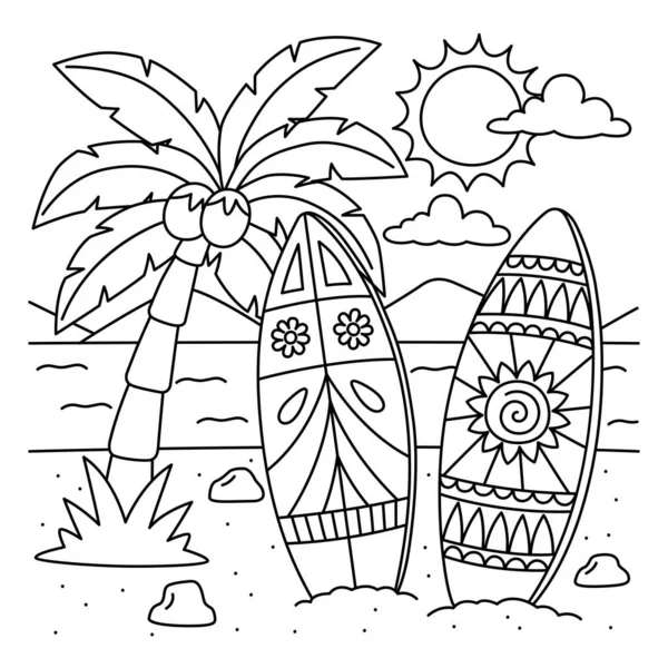 Stock vector A cute and funny coloring page of a surfboard. Provides hours of coloring fun for children. Color, this page is very easy. Suitable for little kids and toddlers.