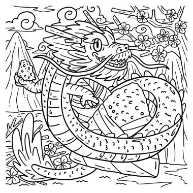 Ejderha ve bambu pirinç kekinin sevimli ve komik renkli bir sayfası. Çocuklar için saatlerce boyama eğlencesi sağlıyor. Renk, bu sayfa çok kolay. Küçük çocuklar ve yeni yürümeye başlayanlar için uygun..