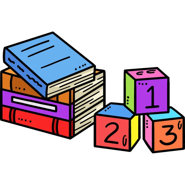 この漫画の断片は本および番号のブロックのイラストを示します — ストックベクタ