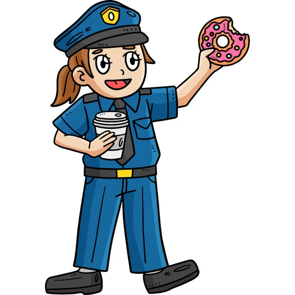 Tento Kreslený Kliparty Ukazuje Policii Kteří Mají Přestávku Kávu Ilustrace — Stockový vektor