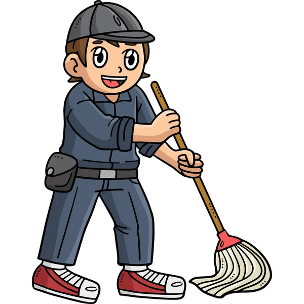Cuplikan Kartun Ini Menunjukkan Ilustrasi Pembersihan Petugas Kebersihan - Stok Vektor