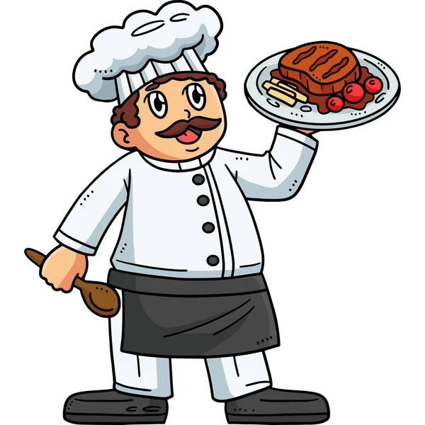 Dieser Cartoon Clip Zeigt Einen Koch Mit Servierteller Illustration — Stockvektor