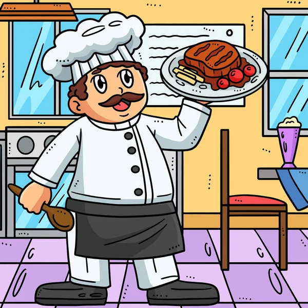 Este Clipart Dibujos Animados Muestra Chef Con Una Ilustración Placa — Vector de stock