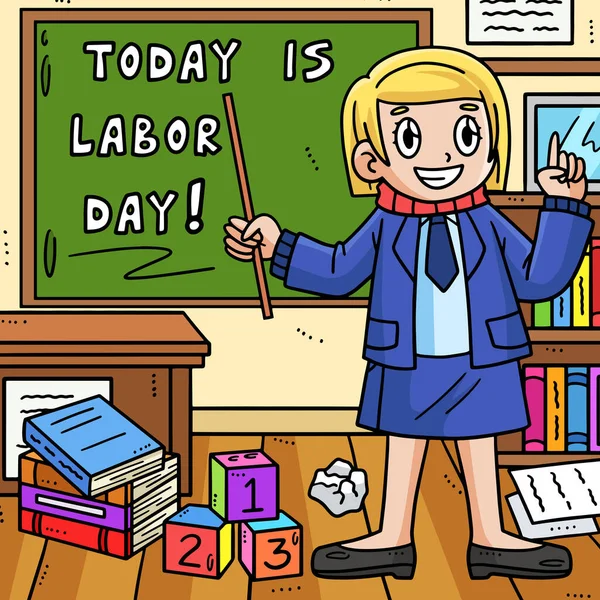 この漫画の断片は教室のイラストで教師を示しています — ストックベクタ