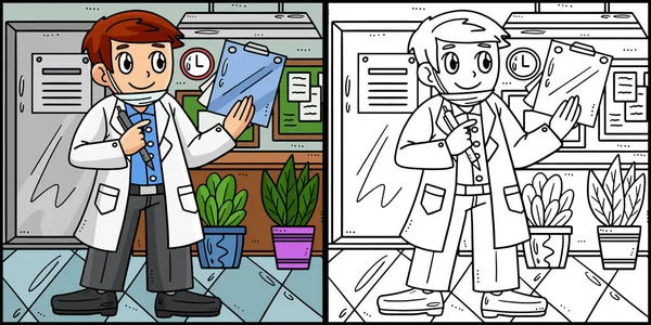 Coloring Page Shows Doctor Clipboard One Side Illustration Colored Serves — Stock Vector