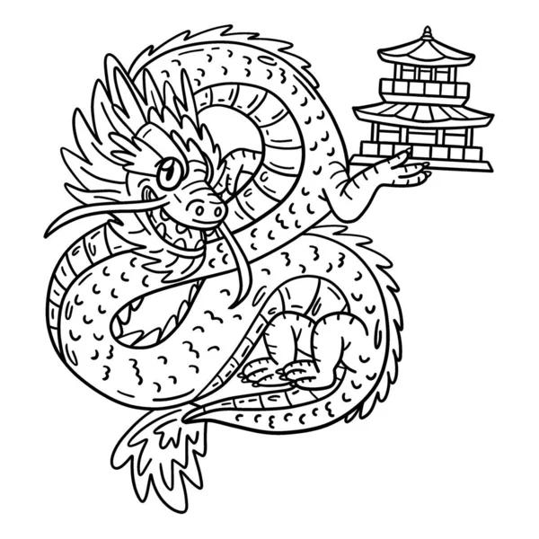 Ejderha Tutucu Küçük Pagoda Nın Sevimli Komik Renkli Bir Sayfası — Stok Vektör