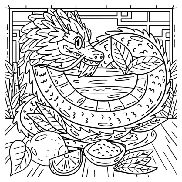 Симпатичная Смешная Раскраска Чашки Чая Драконом Обеспечивает Детям Часы Раскрашивания — стоковый вектор
