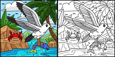 Bu renklendirme sayfasında bir Yaz Denizi Martı Yakalama Balığı var. Bu illüstrasyonun bir tarafı renkli ve çocuklar için bir ilham kaynağı..