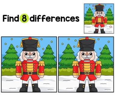 Find or spot the differences on this Christmas Nutcracker kids activity page. A funny and educational puzzle-matching game for children. clipart