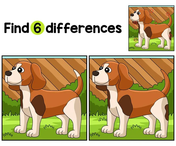 Find Spot Differences Beagle Kids Activity Page Funny Educational Puzzle — Stock Vector