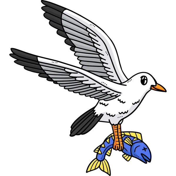 Cartoon Clipart Shows Sea Gull Catching Fish Illustration — Stock Vector