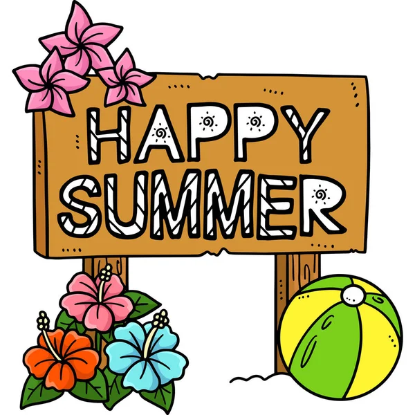 Deze Cartoon Clipart Toont Een Happy Summer Illustratie — Stockvector