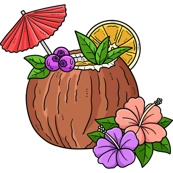 Este Clipart Dos Desenhos Animados Mostra Uma Ilustração Cocktail Coconut — Vetor de Stock