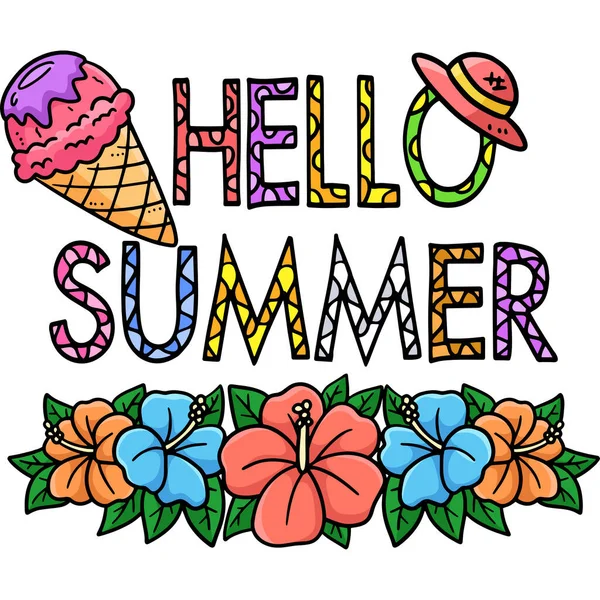 Deze Cartoon Clipart Toont Een Hello Summer Illustratie — Stockvector