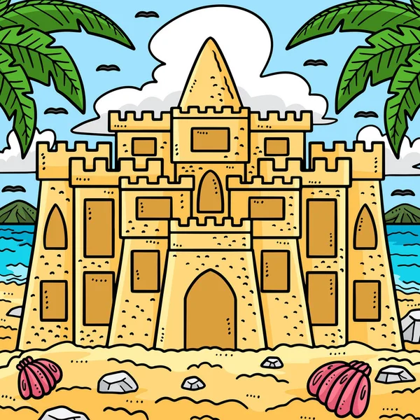 Карикатура Иллюстрирует Летний Песочный Замок — стоковый вектор