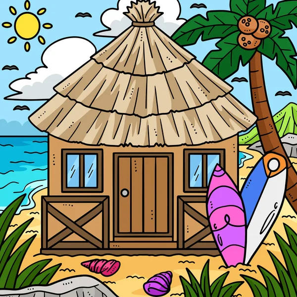 Questa Clipart Cartone Animato Mostra Illustrazione Capanna Tropicale Estate — Vettoriale Stock