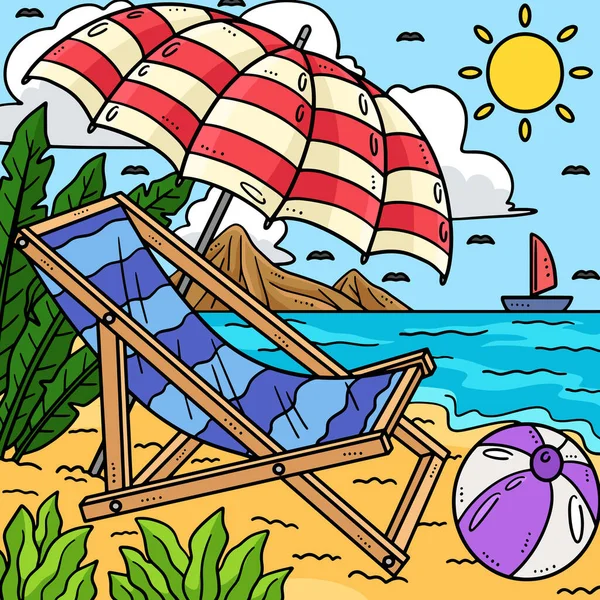 Dieser Cartoon Clip Zeigt Eine Sommer Sonnenliege Und Eine Sonnenschirm — Stockvektor