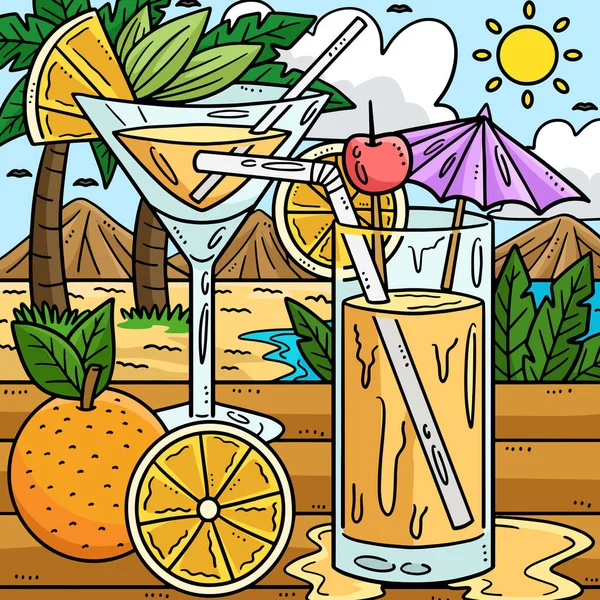 Cartoon Clipart Shows Summer Cocktail Beach Illustration — Stock Vector