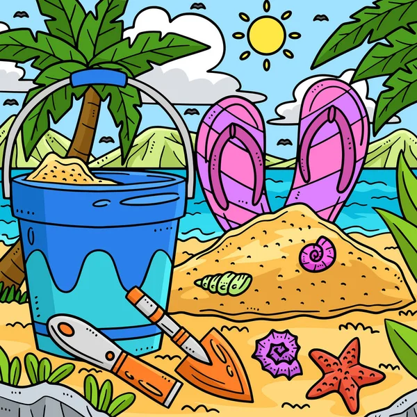 Dieser Cartoon Clip Zeigt Eine Sommer Sandburg Illustration — Stockvektor
