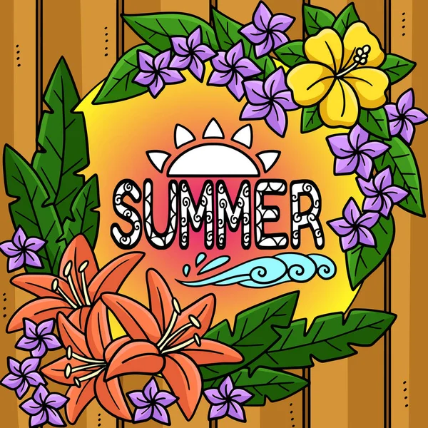 この漫画の断片は花のイラストが付いている夏を示します — ストックベクタ