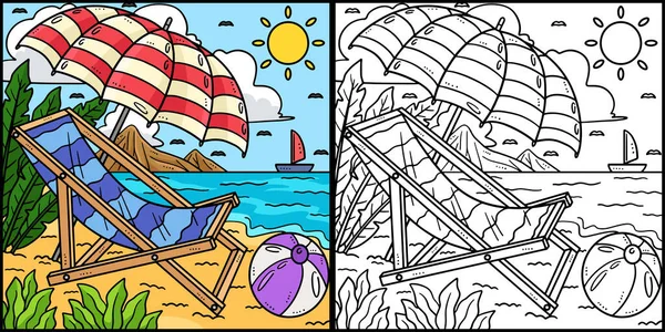 Esta Página Para Colorir Mostra Uma Summer Sun Lounger Sunshade — Vetor de Stock