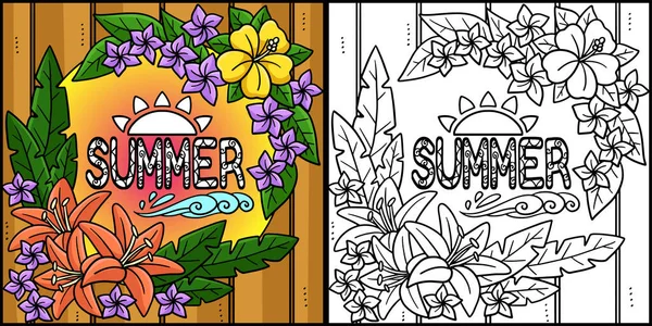 Coloring Page Shows Summer Flower One Side Illustration Colored Serves — Stock Vector
