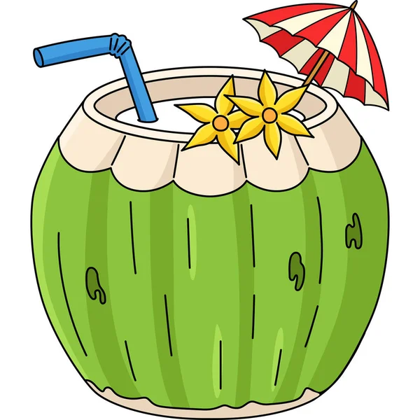 Este Clipart Dos Desenhos Animados Mostra Uma Ilustração Coconut Drink — Vetor de Stock