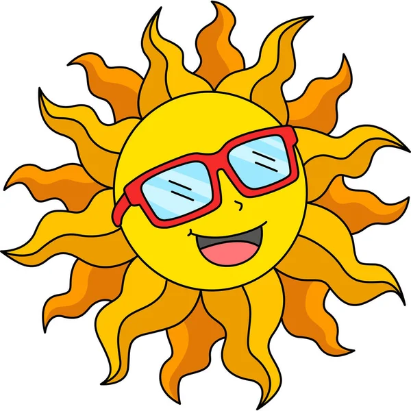 Tento Kreslený Kliparty Ukazuje Slunce Šťastnou Letní Ilustrací — Stockový vektor