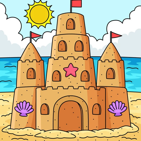 Este Clipart Dibujos Animados Muestra Una Ilustración Sandcastle Summer — Vector de stock