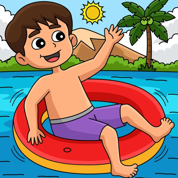 Ten Klipart Kreskówki Pokazuje Chłopca Lifebooy Summer Ilustracji — Wektor stockowy