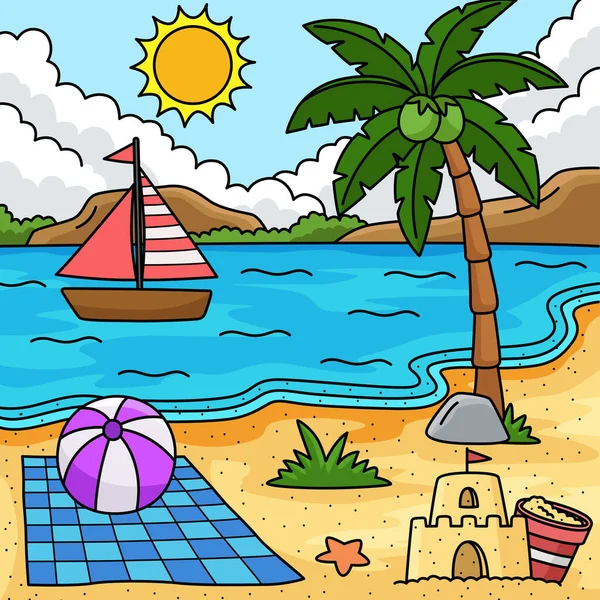 この漫画の断片はビーチの夏のイラストを示しています — ストックベクタ