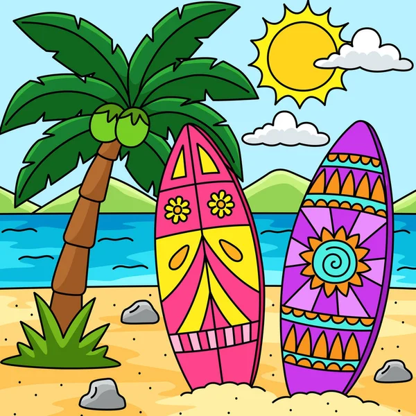Αυτό Κλιπ Κινουμένων Σχεδίων Δείχνει Μια Απεικόνιση Καλοκαίρι Surfboard — Διανυσματικό Αρχείο