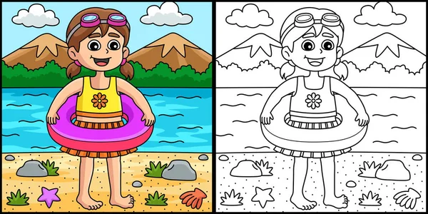 Esta Página Para Colorear Muestra Una Chica Traje Baño Verano — Vector de stock