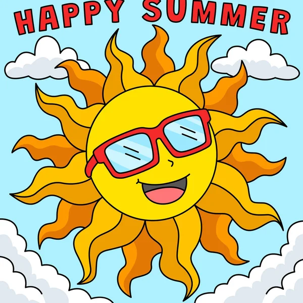 Tento Kreslený Kliparty Ukazuje Slunce Šťastnou Letní Ilustrací — Stockový vektor