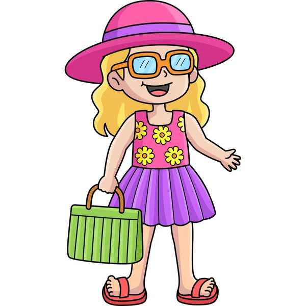 Cartoon Clipart Shows Girl Summer Outfit Illustration — Stock Vector