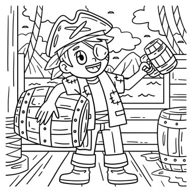 Rom fıçısı olan bir Korsan 'ın şirin ve komik renkli sayfası. Çocuklar için saatlerce boyama eğlencesi sağlıyor. Renk, bu sayfa çok kolay. Küçük çocuklar ve yeni yürümeye başlayanlar için uygun..