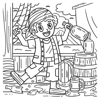 Rom fıçısı olan bir Korsan 'ın şirin ve komik renkli sayfası. Çocuklar için saatlerce boyama eğlencesi sağlıyor. Renk, bu sayfa çok kolay. Küçük çocuklar ve yeni yürümeye başlayanlar için uygun..